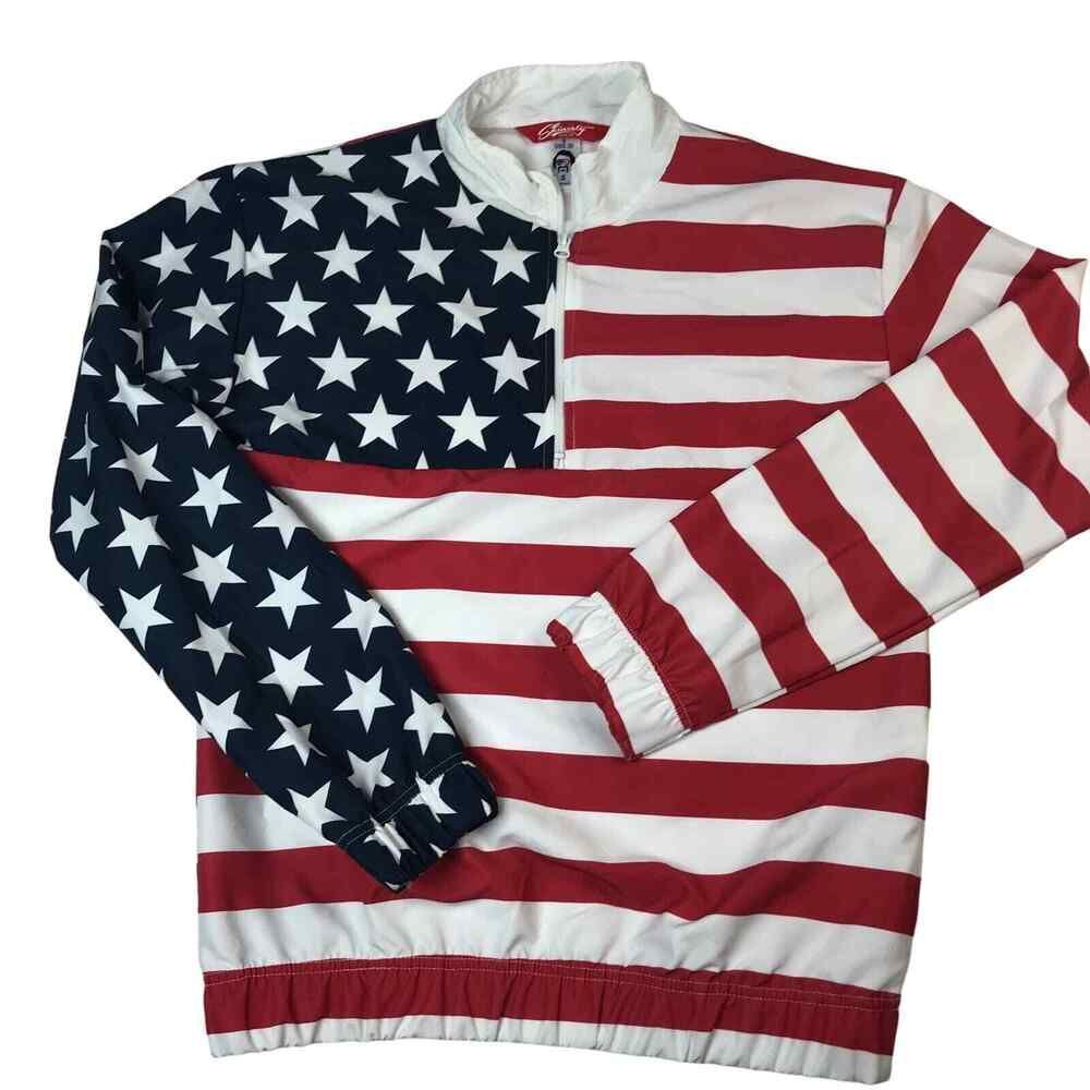 Shinestry Long Sleeve Pullover Zip American Flag‎ Stars Stripes July 4 sz S